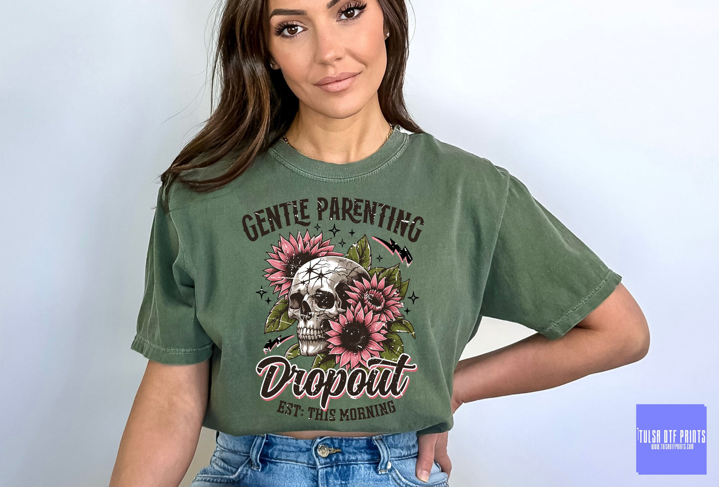 DTF GENTLE PARENTING DROPOUT FLORAL SKULL TRANSFER