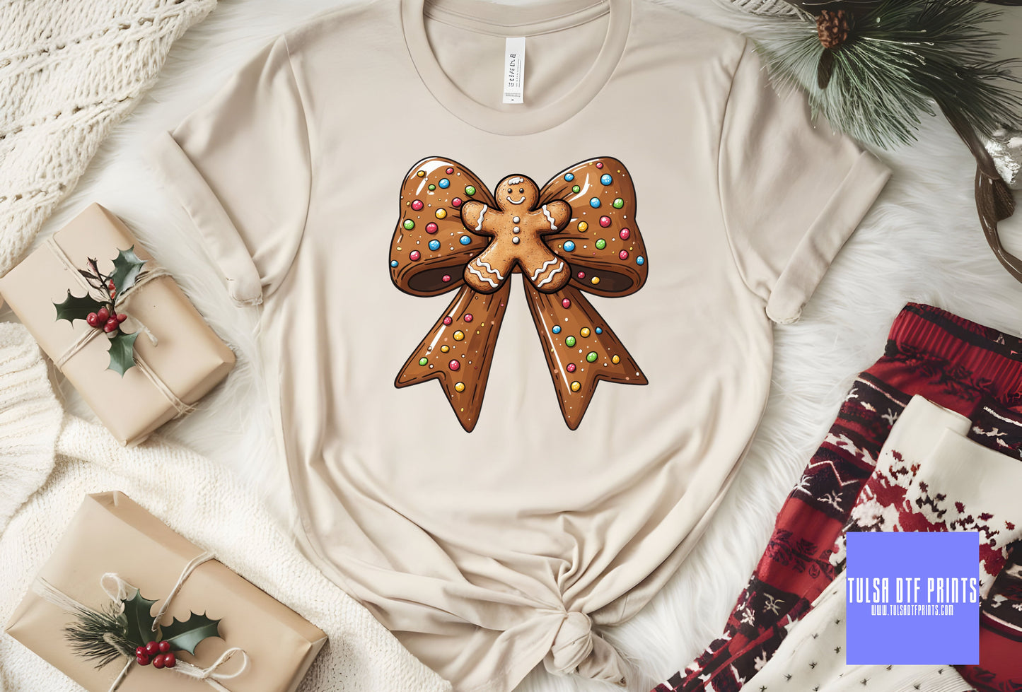 DTF GINGERBREAD BOW TRANSFER