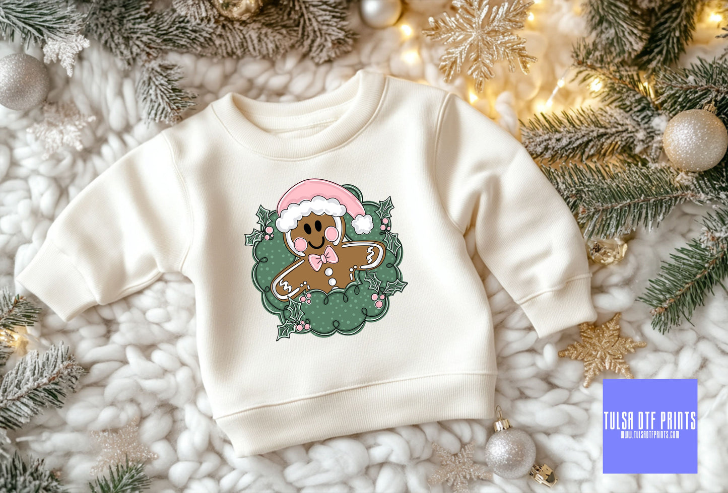 DTF GINGERBREAD WREATH BLUE (2 COLORS AVAILABLE) TRANSFER