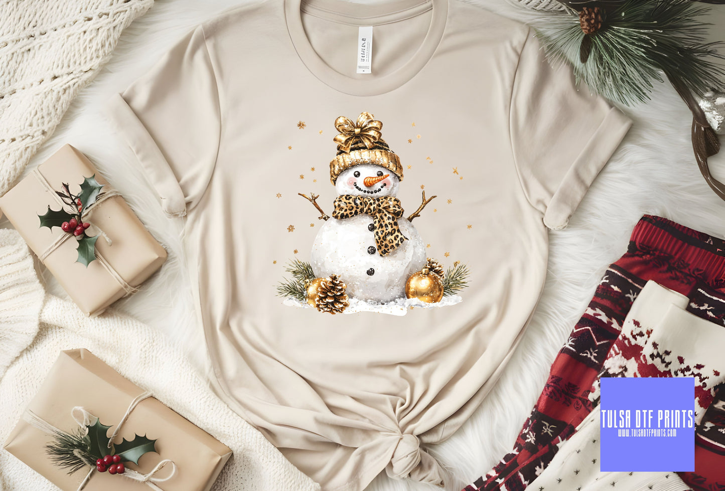 DTF GOLD & LEOPARD SNOWMAN TRANSFER