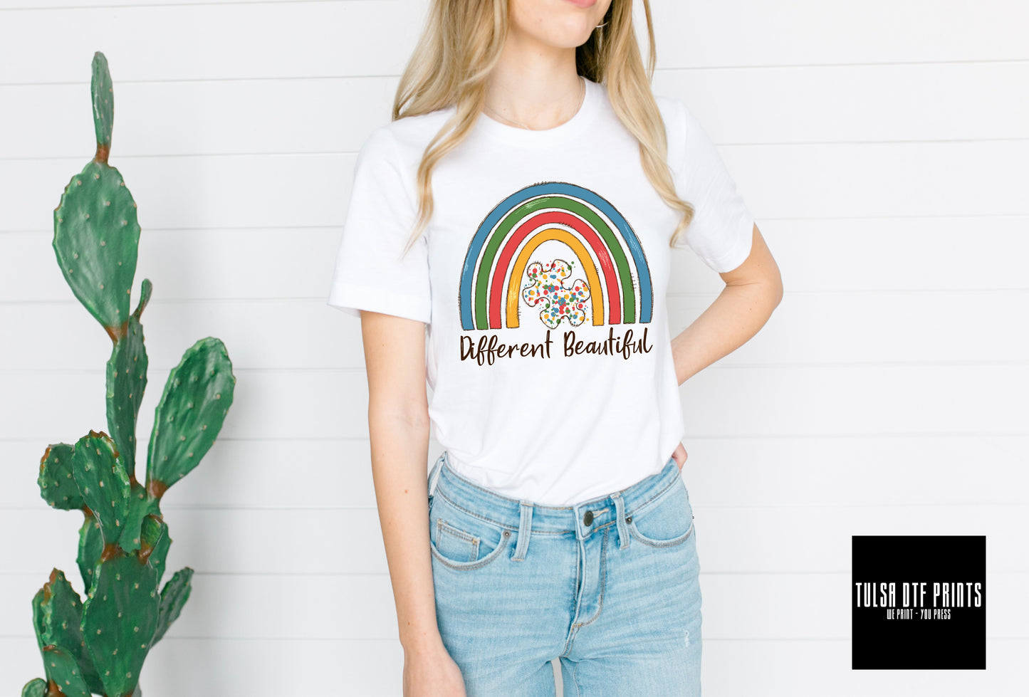 DTF DIFFERENT BEAUTIFUL AUTISM AWARENESS RAINBOW TRANSFER