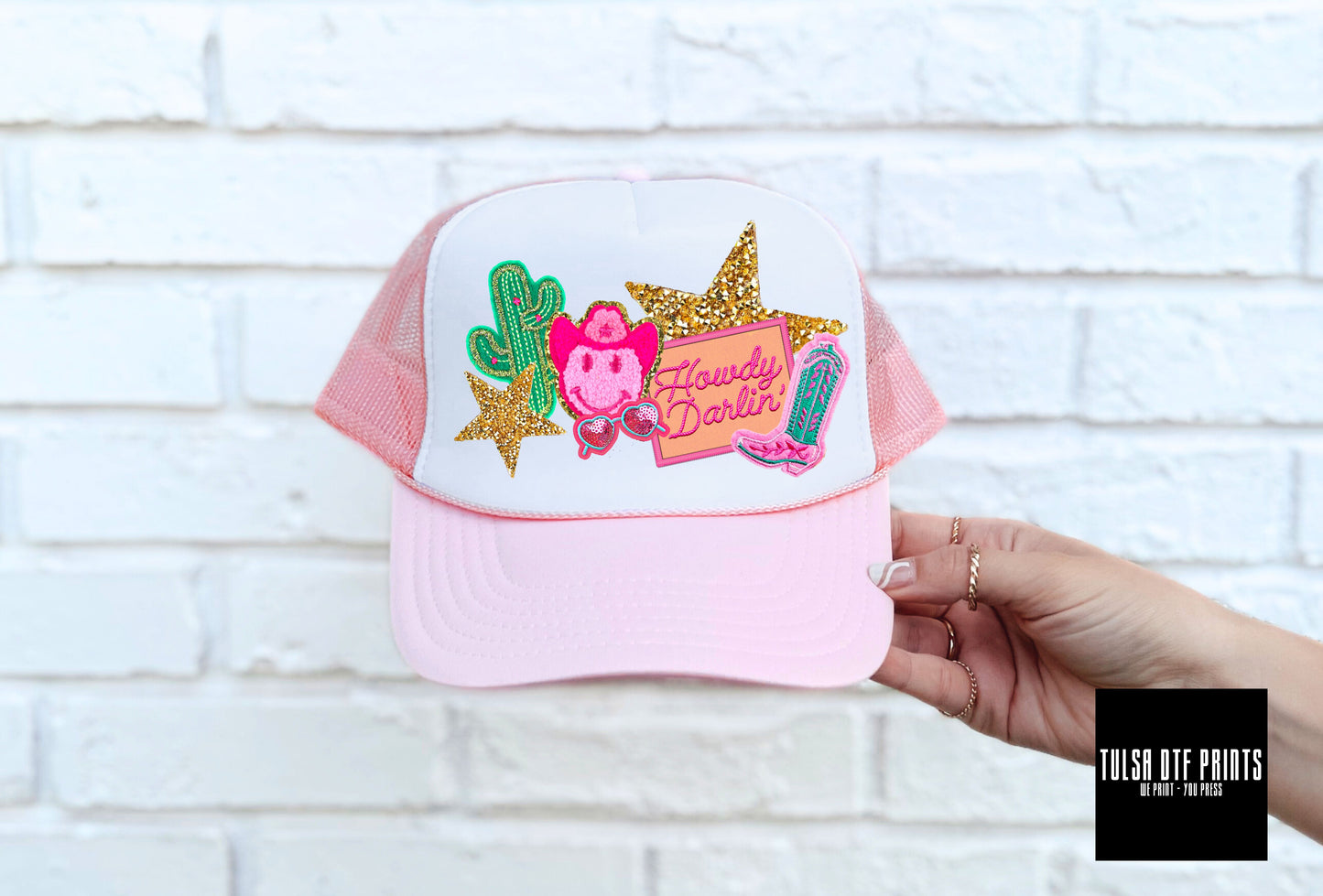 DTF HOWDY DARLIN' FAUX HAT PATCH TRANSFER