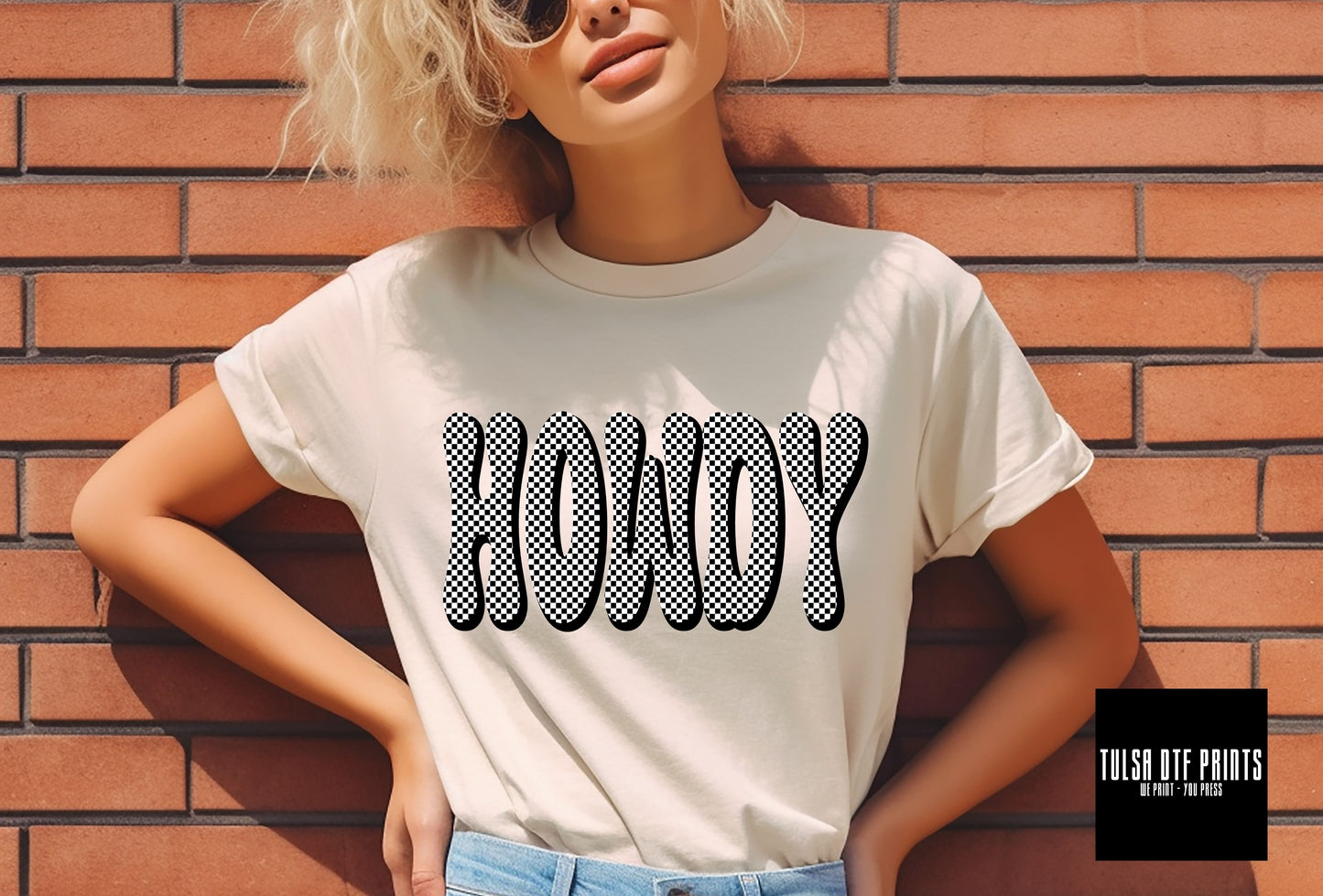 DTF HOWDY GROOVY BLACK/WHITE CHECKERED TRANSFER