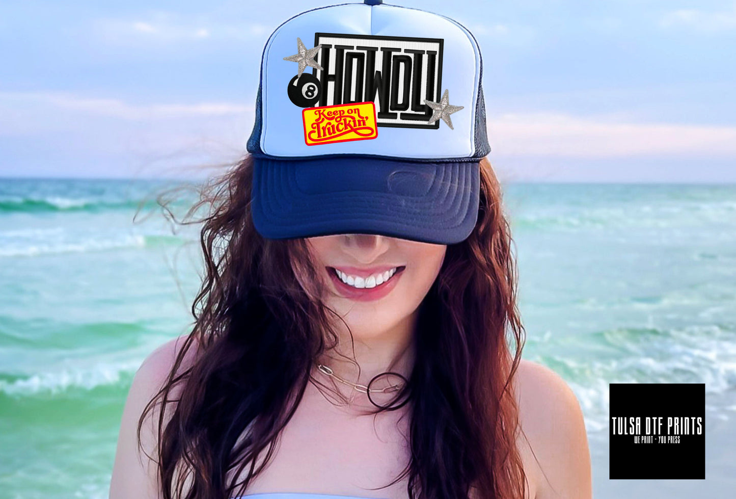 DTF HOWDY KEEP ON TRUCKIN' FAUX HAT PATCH TRANSFER