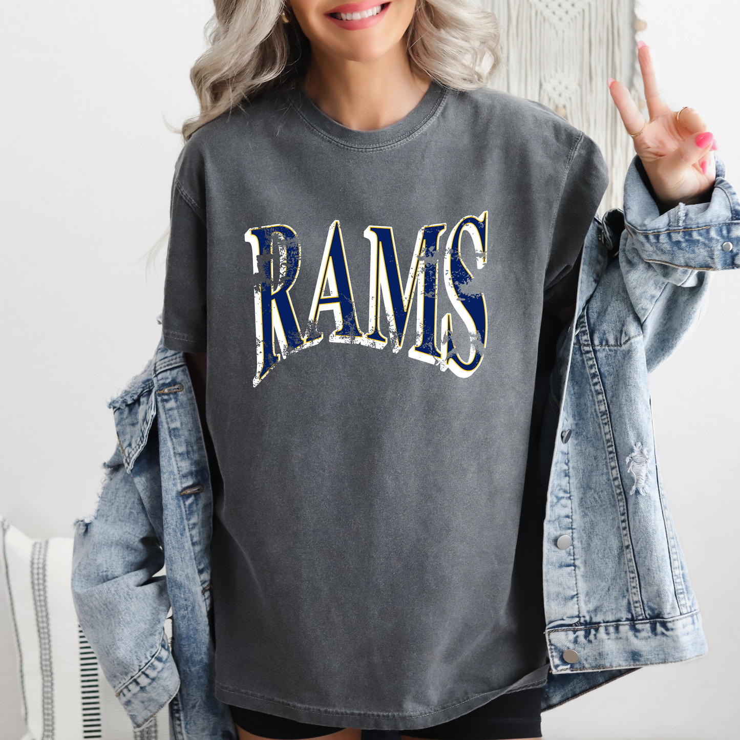 DTF RAMS NAVY/YELLOW CURVY PNG