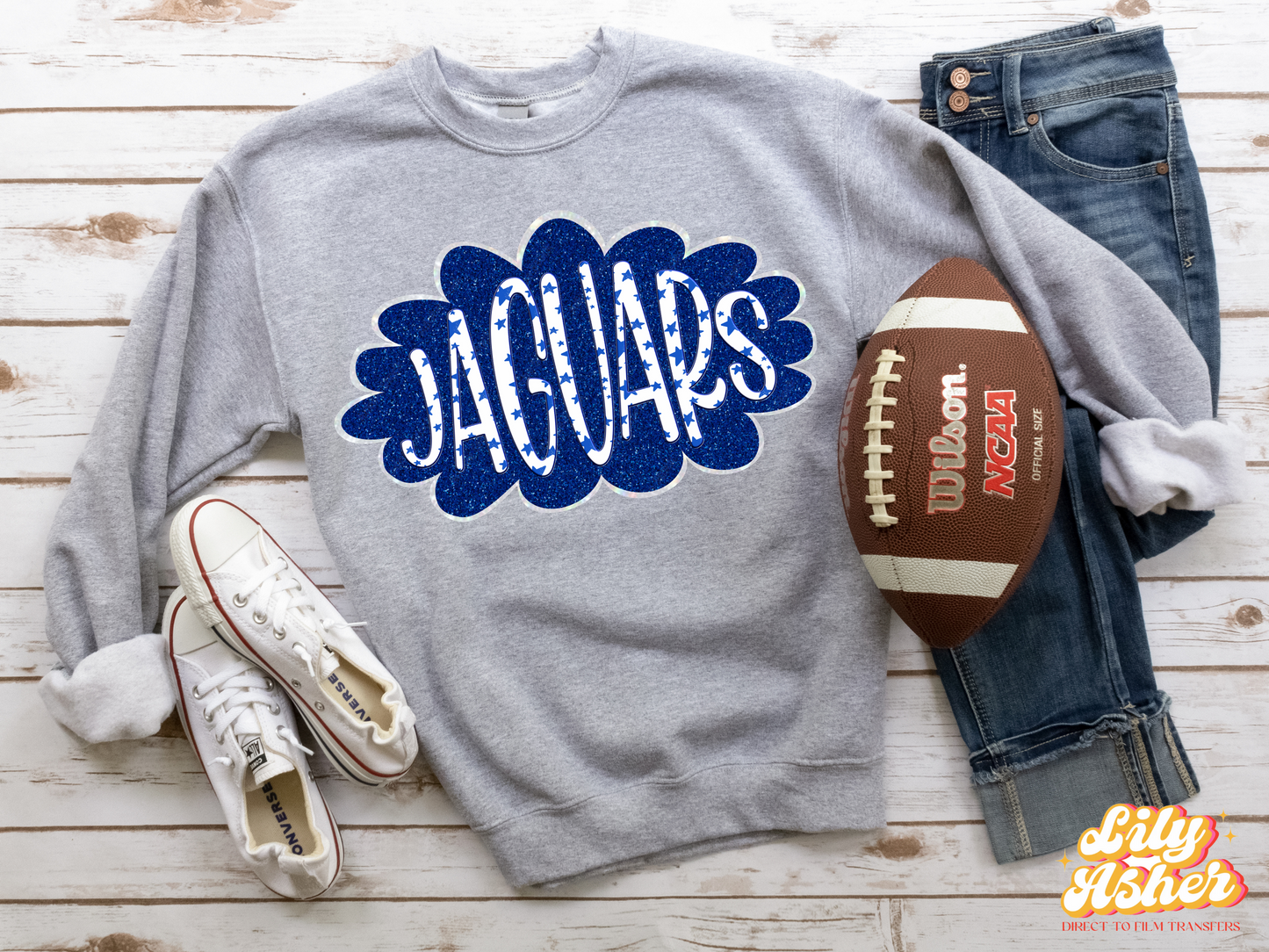 DTF JAGUARS BLUE/WHITE GLITTER CLOUD GAME DAY TRANSFER