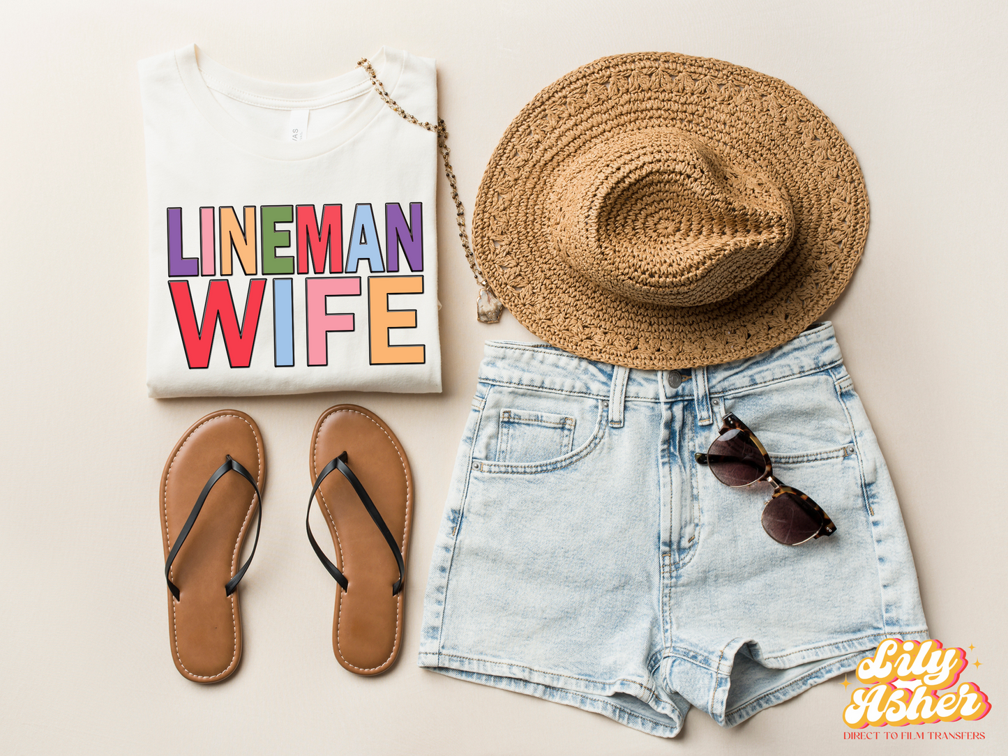 DTF LINEMAN WIFE COLORFUL TRANSFER