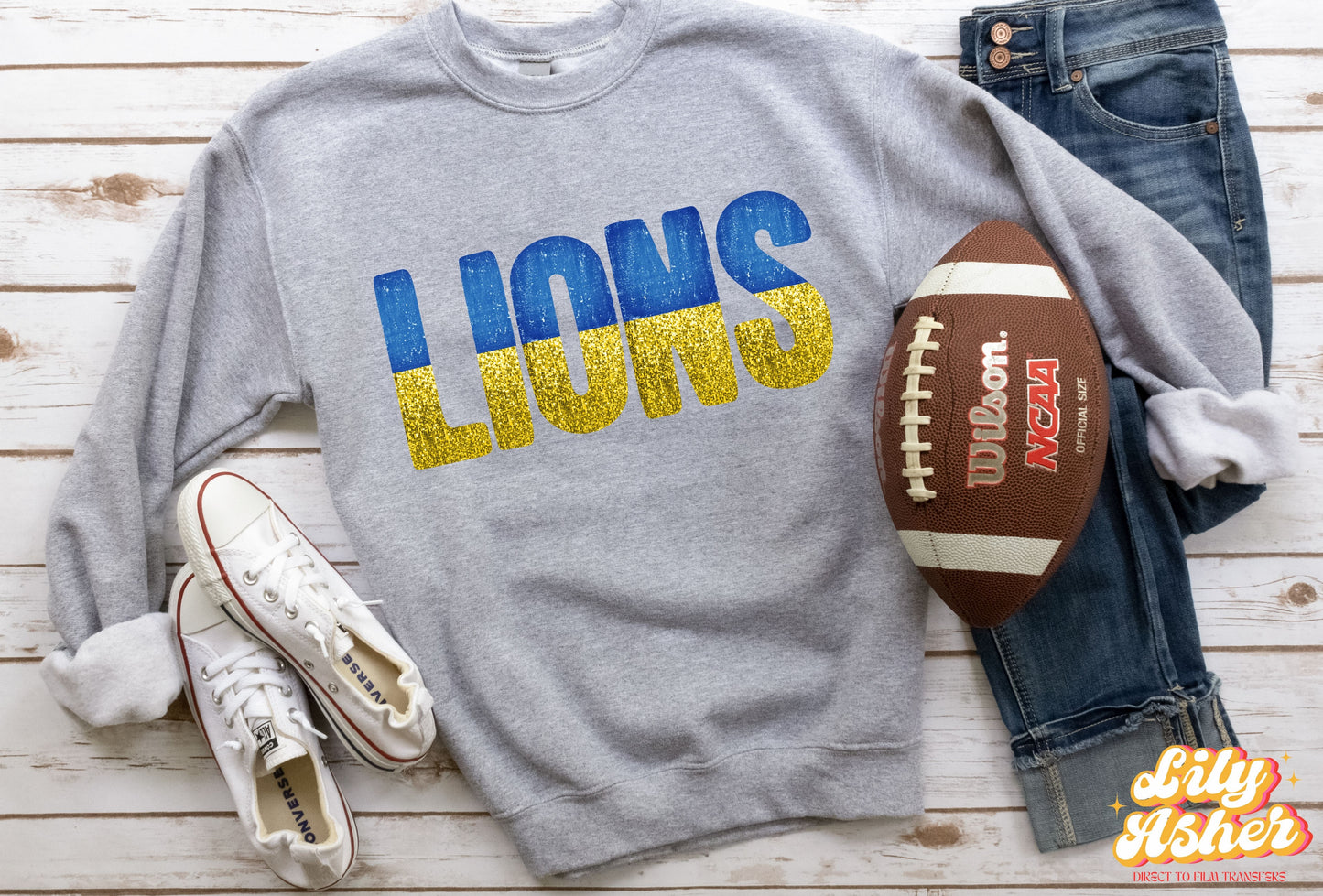 DTF LIONS BLUE/YELLOW GAME DAY SPLIT DESIGN TRANSFER