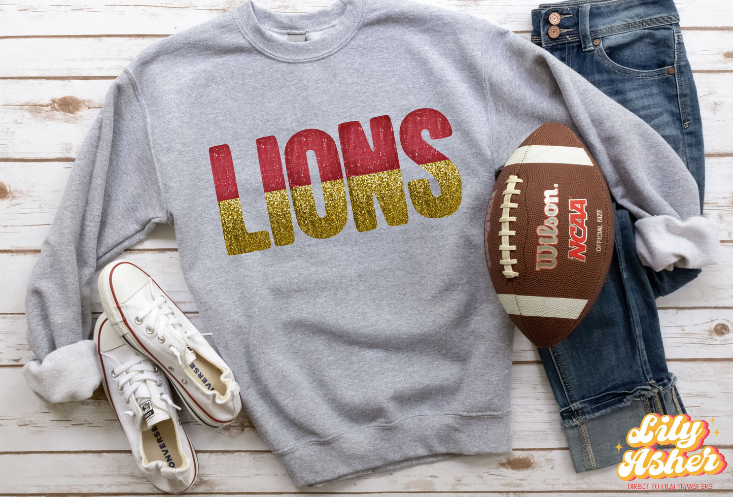 DTF LIONS RED/YELLOW GAME DAY SPLIT DESIGN TRANSFER