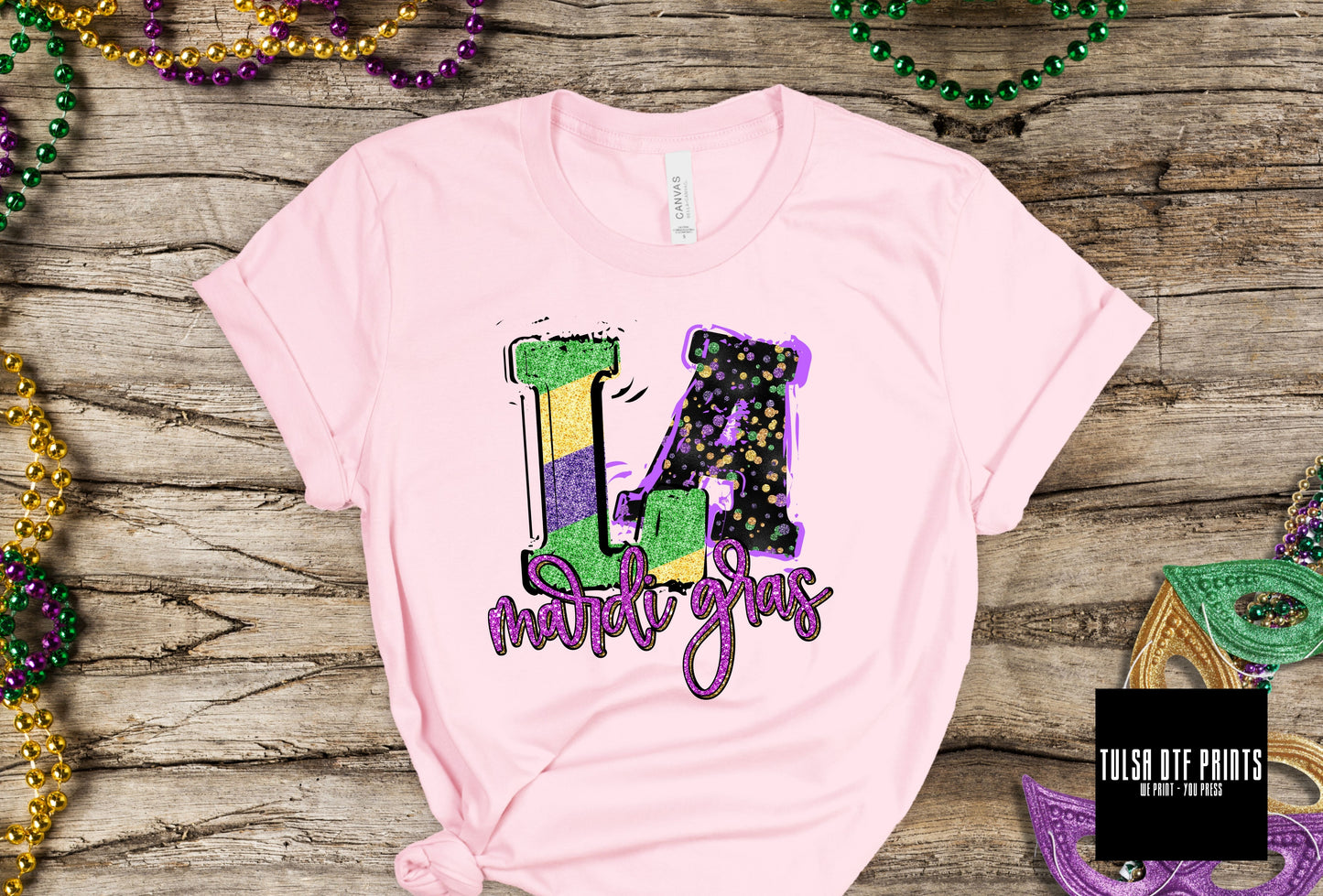 DTF LOUISIANA MARDI GRAS FAUX GLITTER TRANSFER
