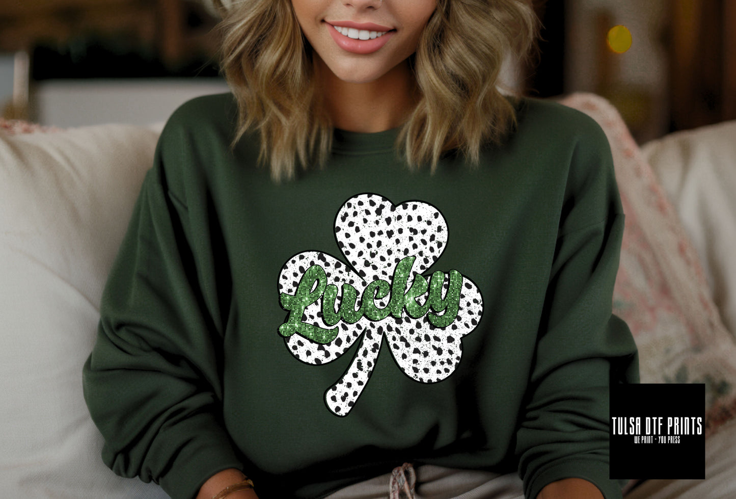 DTF LUCKY CLOVER LEAF DALMATIAN TRANSFER