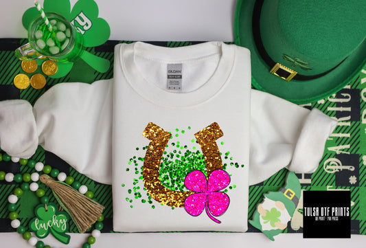 DTF LUCKY HORSE SHOE FAUX SEQUIN TRANSFER