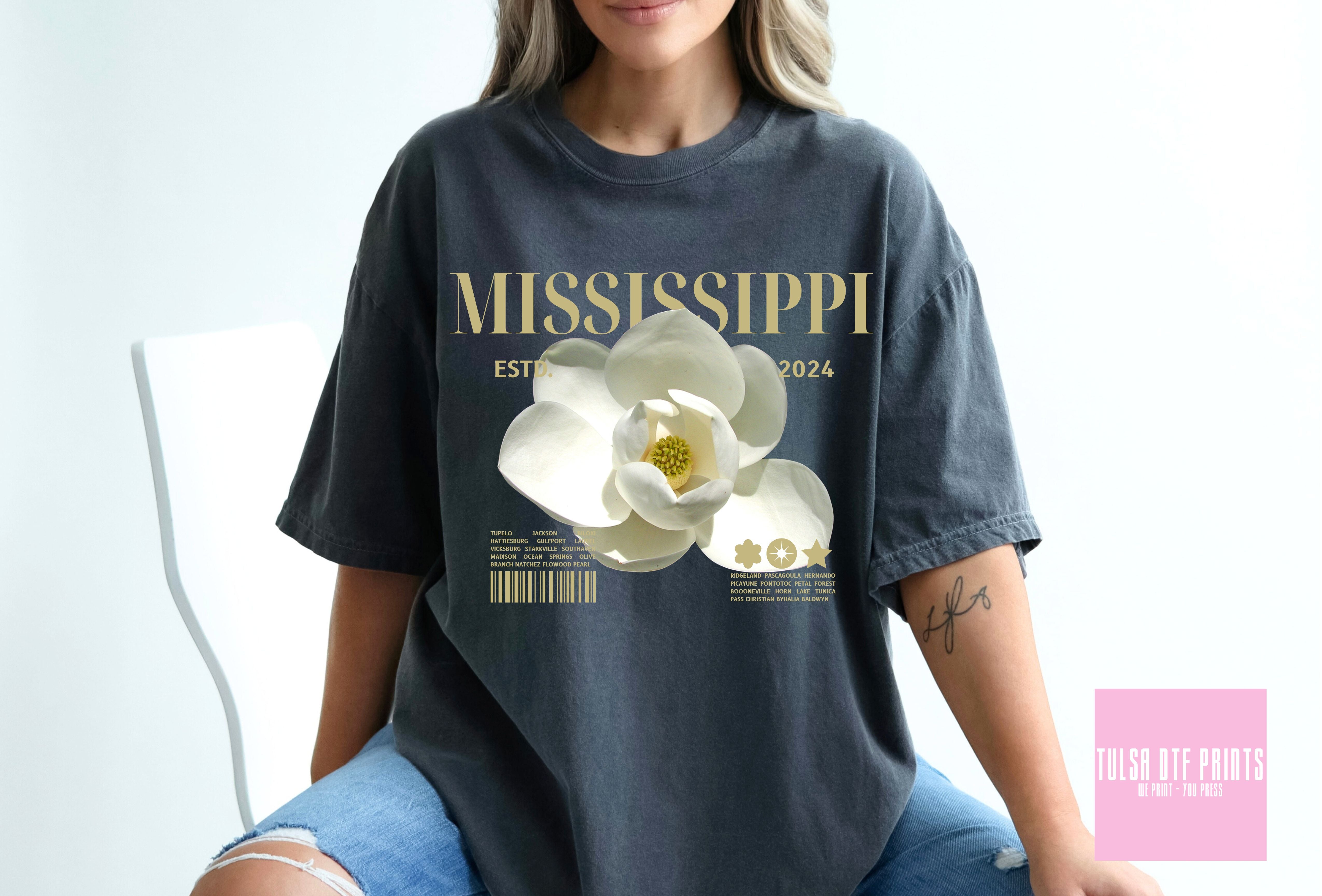 DTF MISSISSIPPI STATE FLOWER TRANSFER - Tulsa DTF Prints
