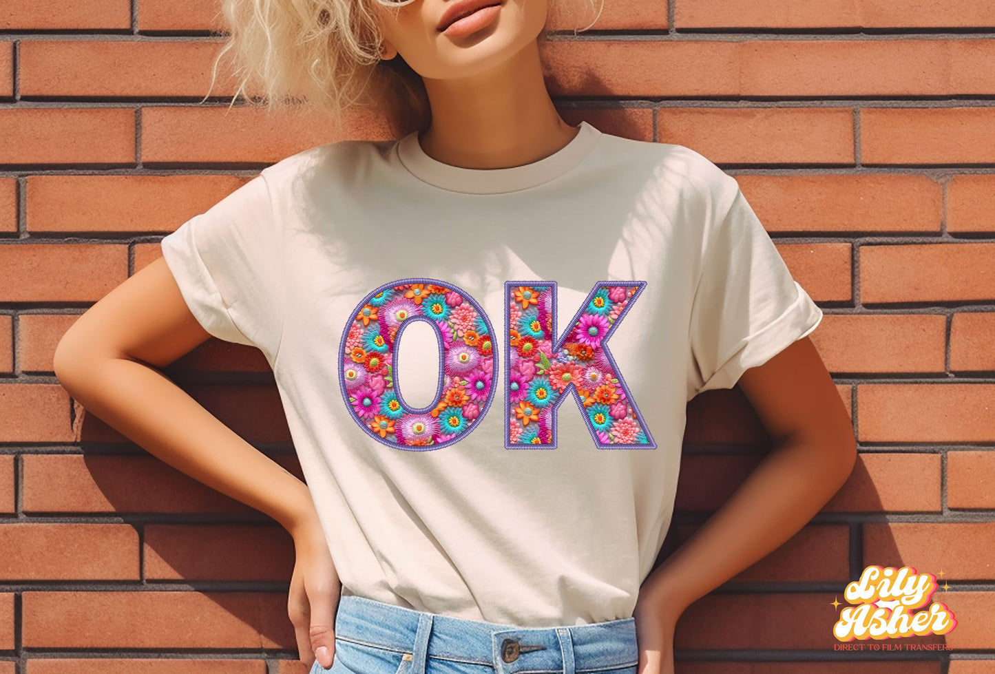 DTF OKLAHOMA FAUX FLOWER EMBROIDERY TRANSFER