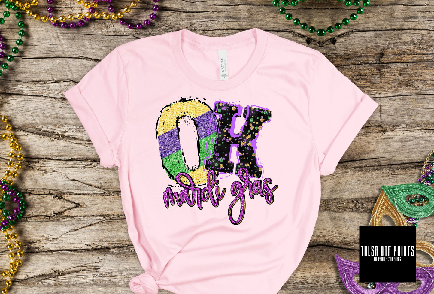 DTF OKLAHOMA MARDI GRAS FAUX GLITTER TRANSFER