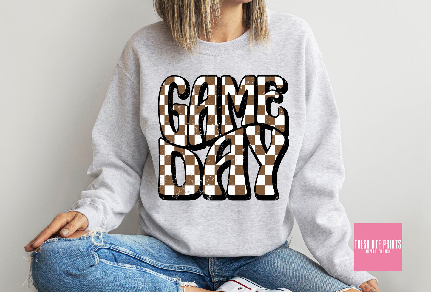 DTF GAME DAY CHECKERED GROOVY TEXT (4 COLORS AVAIL.) TRANSFER