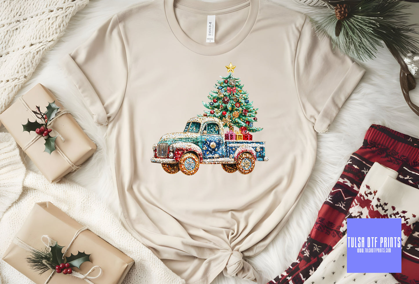 DTF RHINESTONE CHRISTMAS TREE TRUCK TRANSFER