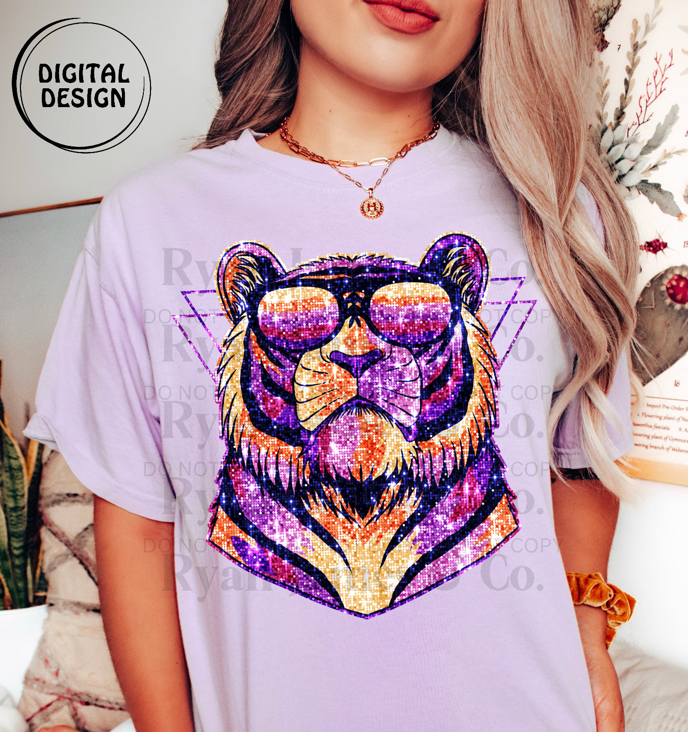 DTF RETRO TIGER FAUX SEQUIN TRANSFER