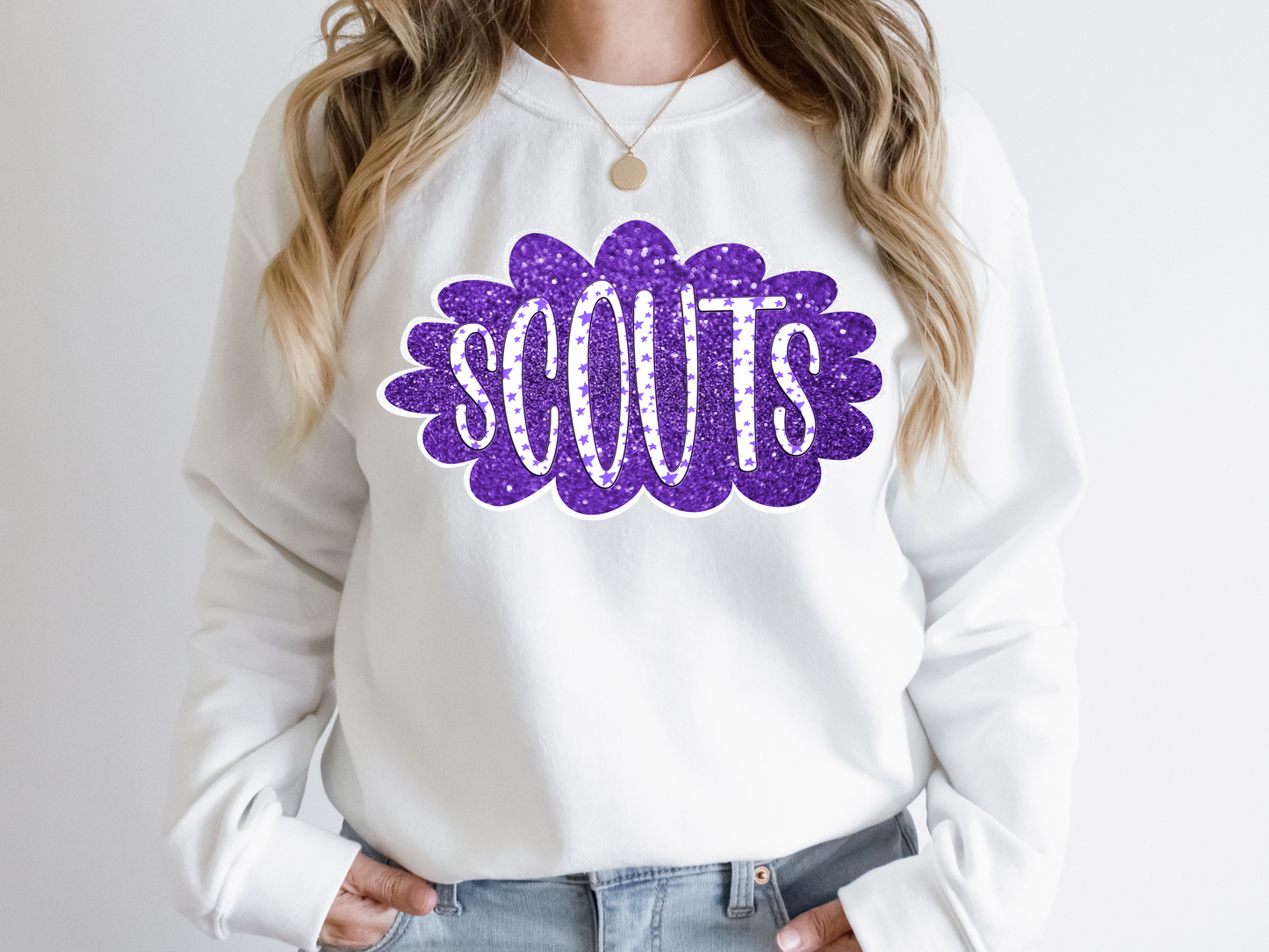 DTF SCOUTS PURPLE/WHITE GLITTER CLOUD GAME DAY TRANSFER