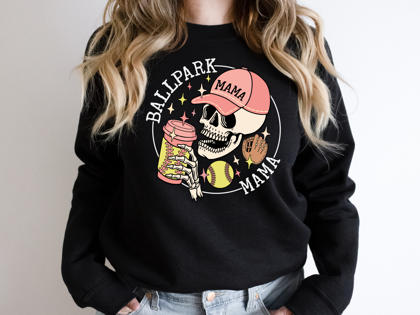 DTF SKULL BALLPARK MAMA HALLOWEEN PRINT TRANSFER