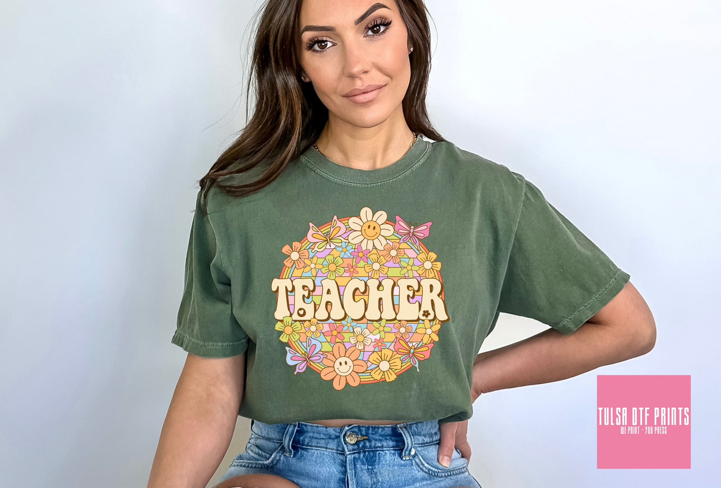 DTF TEACHER GROOVY FLORAL TRANSFER