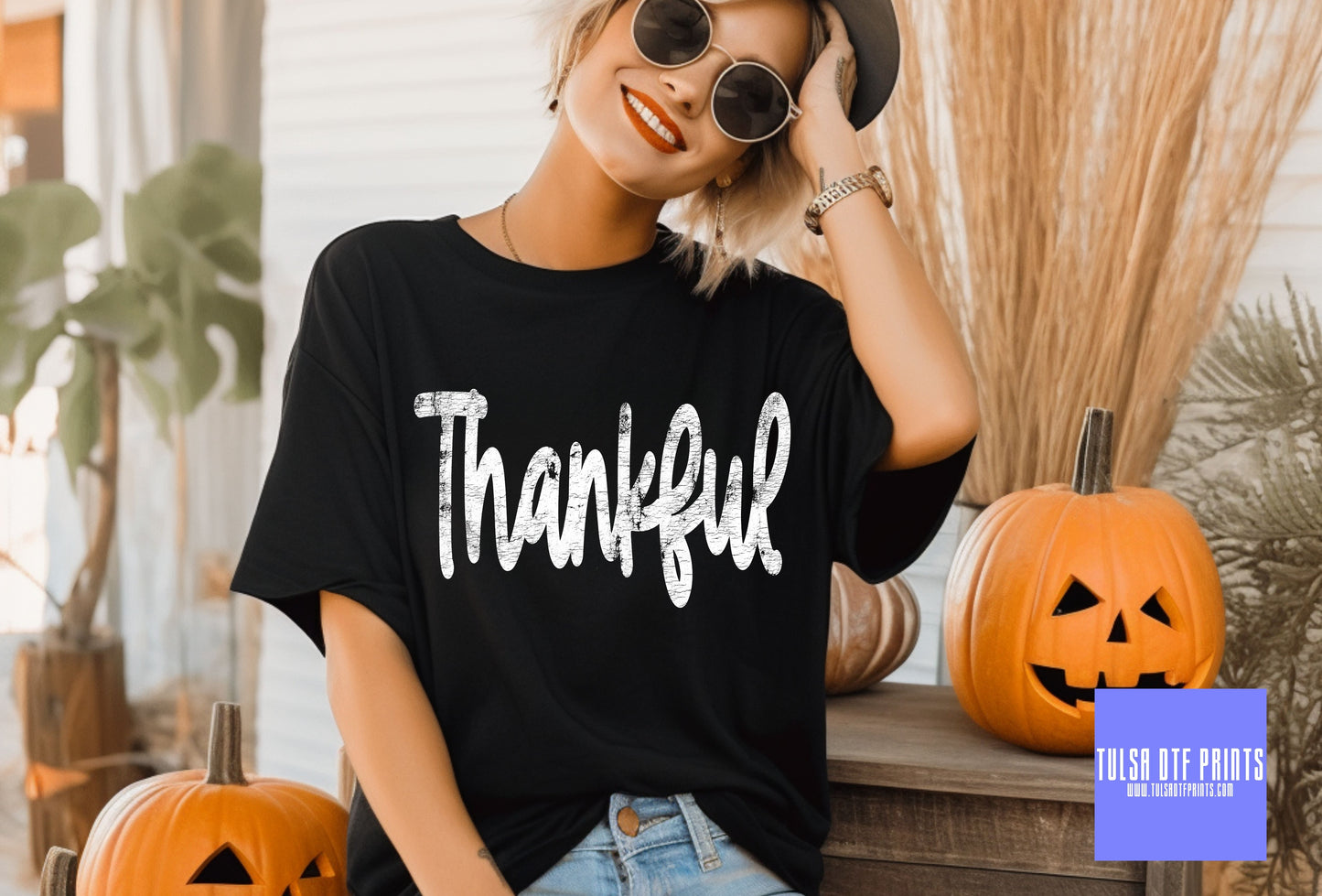 DTF THANKFUL WHITE CURSIVE TRANSFER