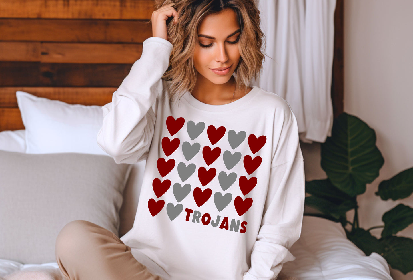 DTF TROJANS MAROON/GRAY STACKED HEARTS GAME DAY TRANSFER