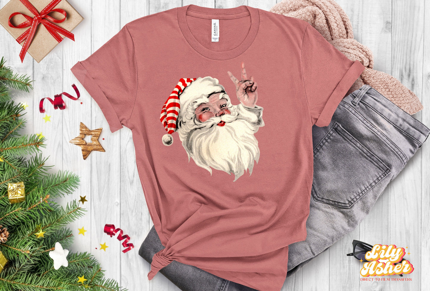 DTF VINTAGE SANTA CLAUS PEACE SIGN TRANSFER