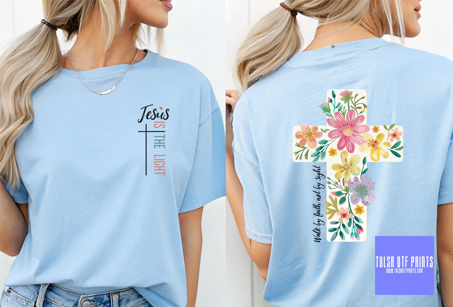 DTF WALK BY FAITH FLORAL CROSS W/ POCKET TRANSFER