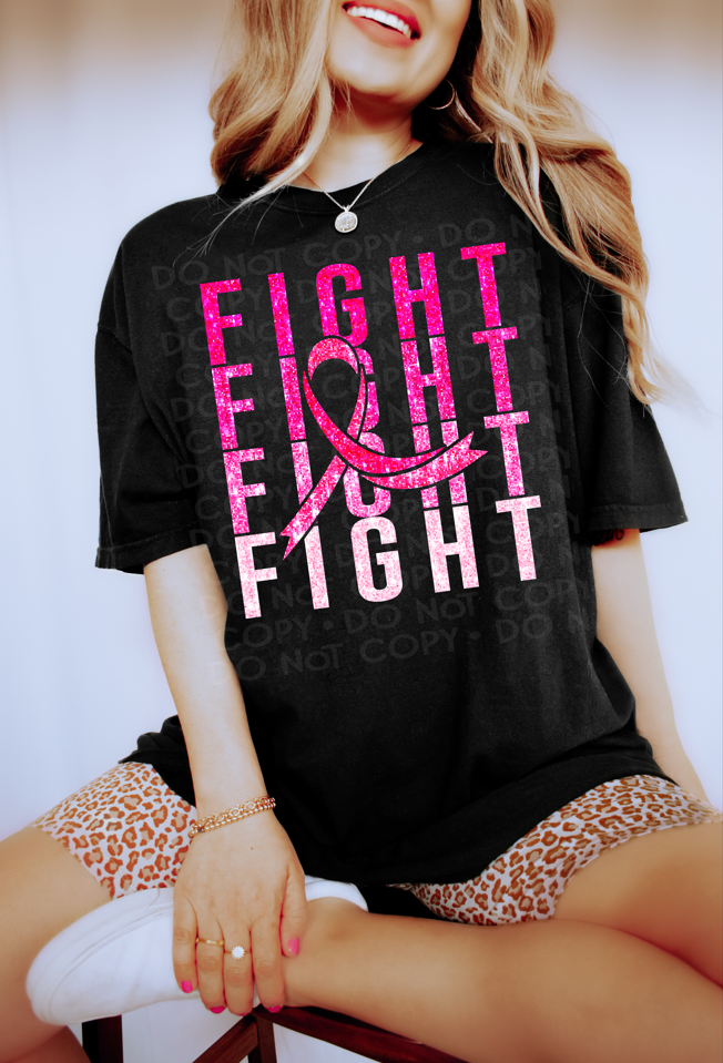 DTF FIGHT OMBRÉ PINK RIBBON FAUX SEQUIN TRANSFER