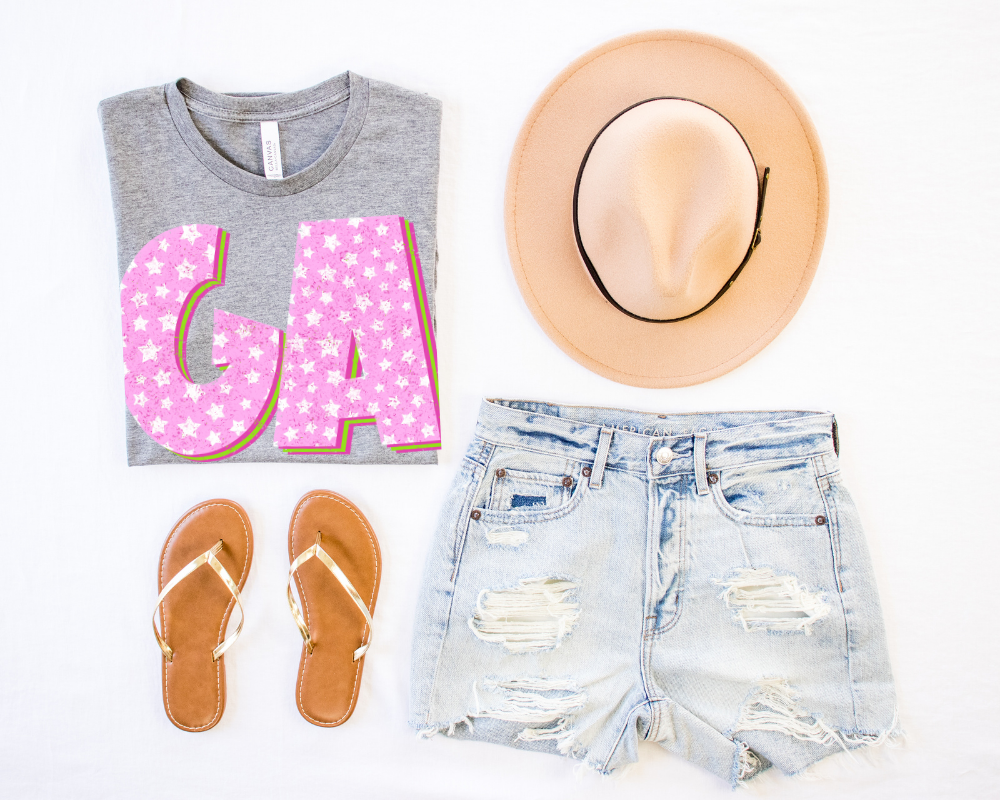DTF GEORGIA PINK & GREEN STARS TRANSFER