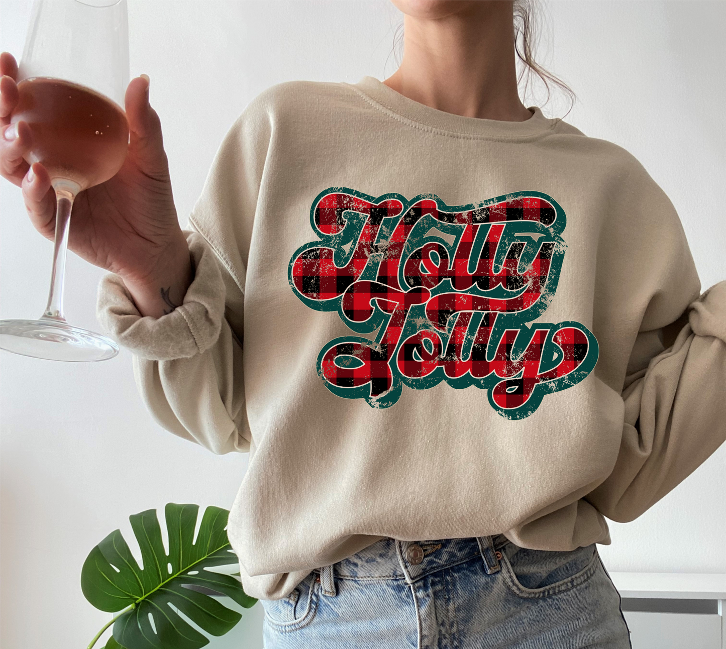 DTF HOLLY JOLLY GREEN/RED PLAID FOIL TRANSFER