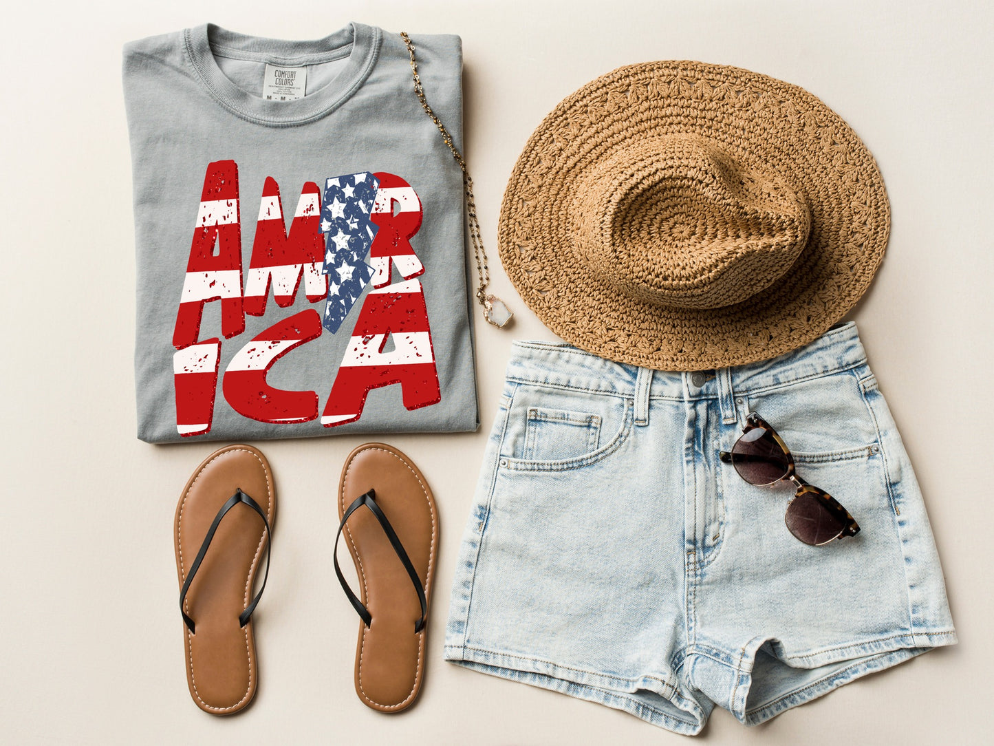 DTF America Distressed Stripes with Stars Lightning Bolt transfer