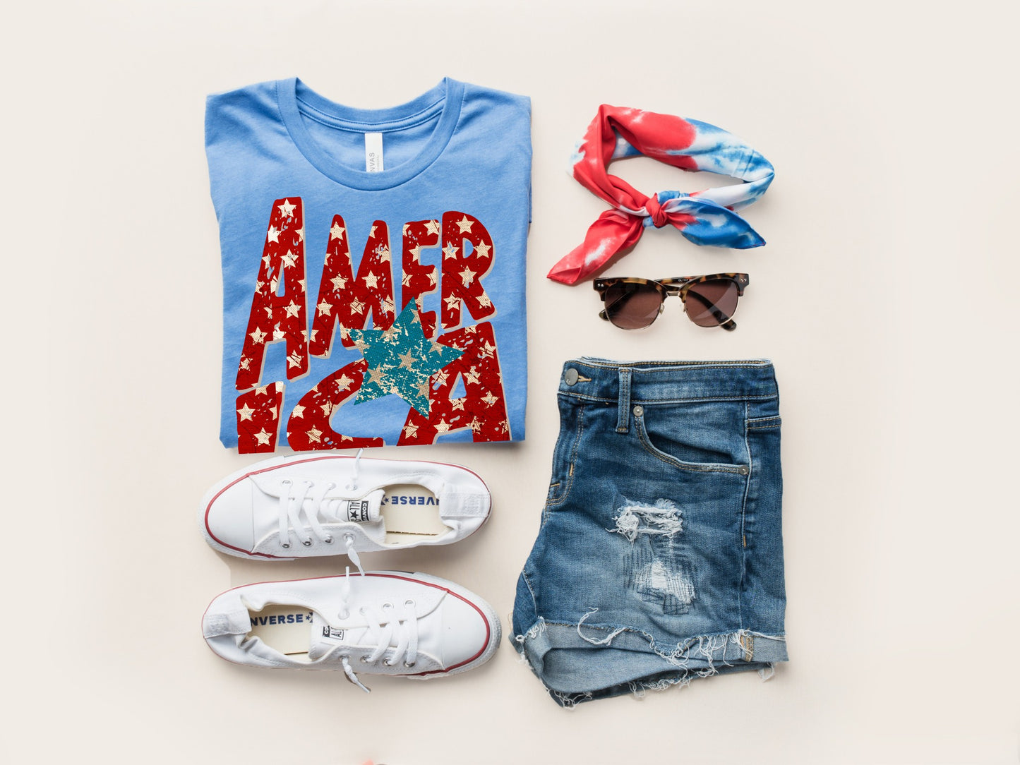 DTF America Distressed Burlap Stars with Blue Star transfer