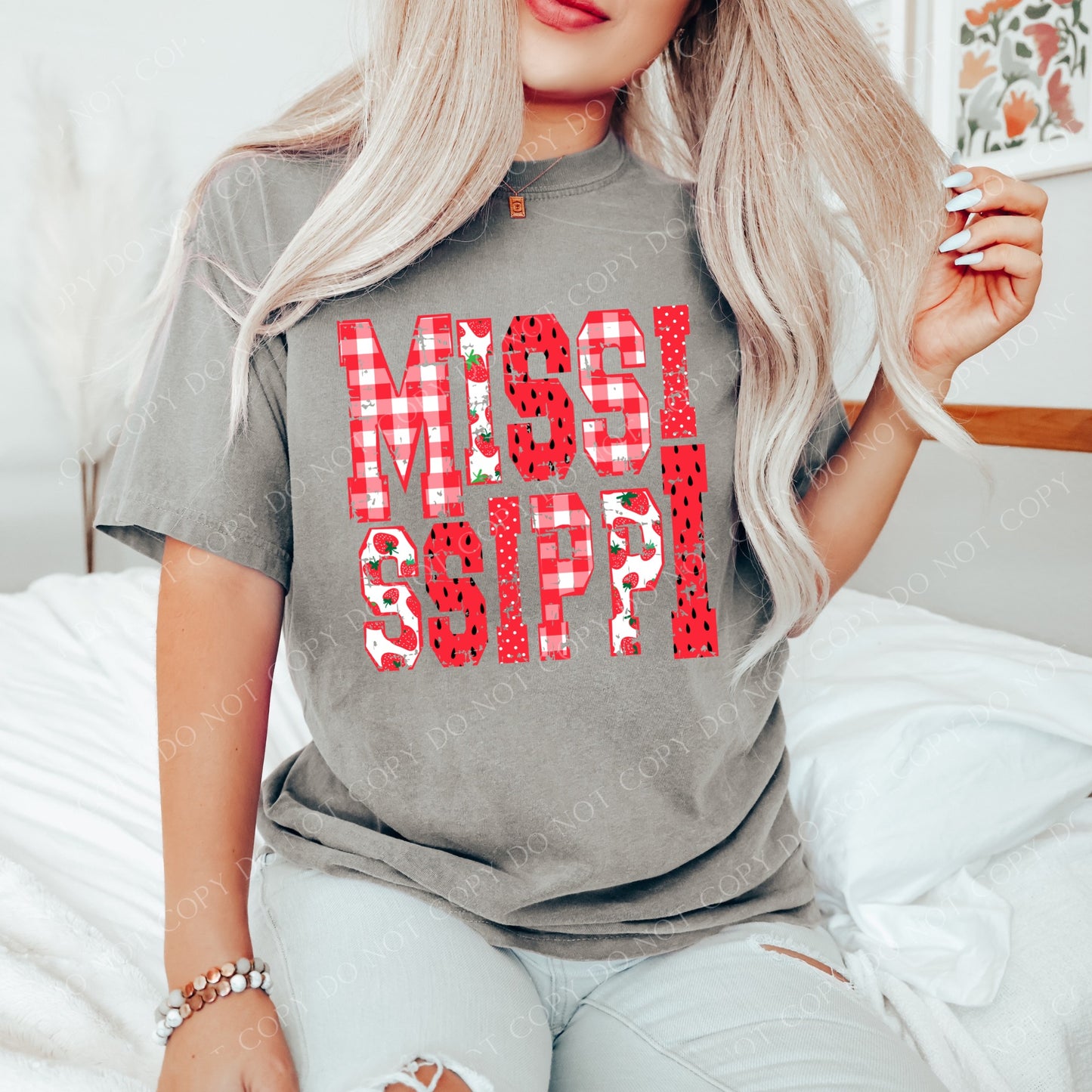 DTF MISSISSIPPI STRAWBERRY DOTS/GINGHAM TRANSFER