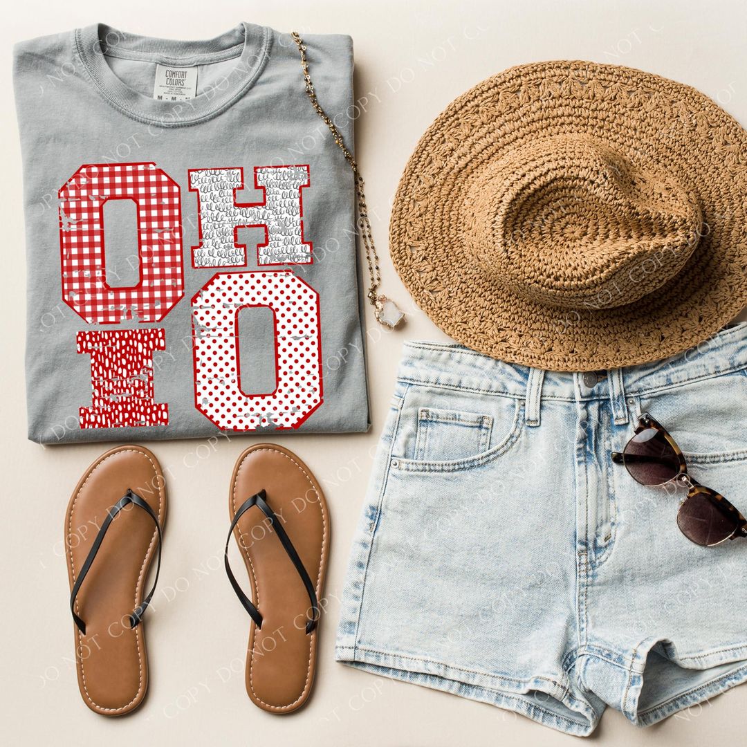 DTF OHIO RED/WHITE PATTERNED TRANSFER