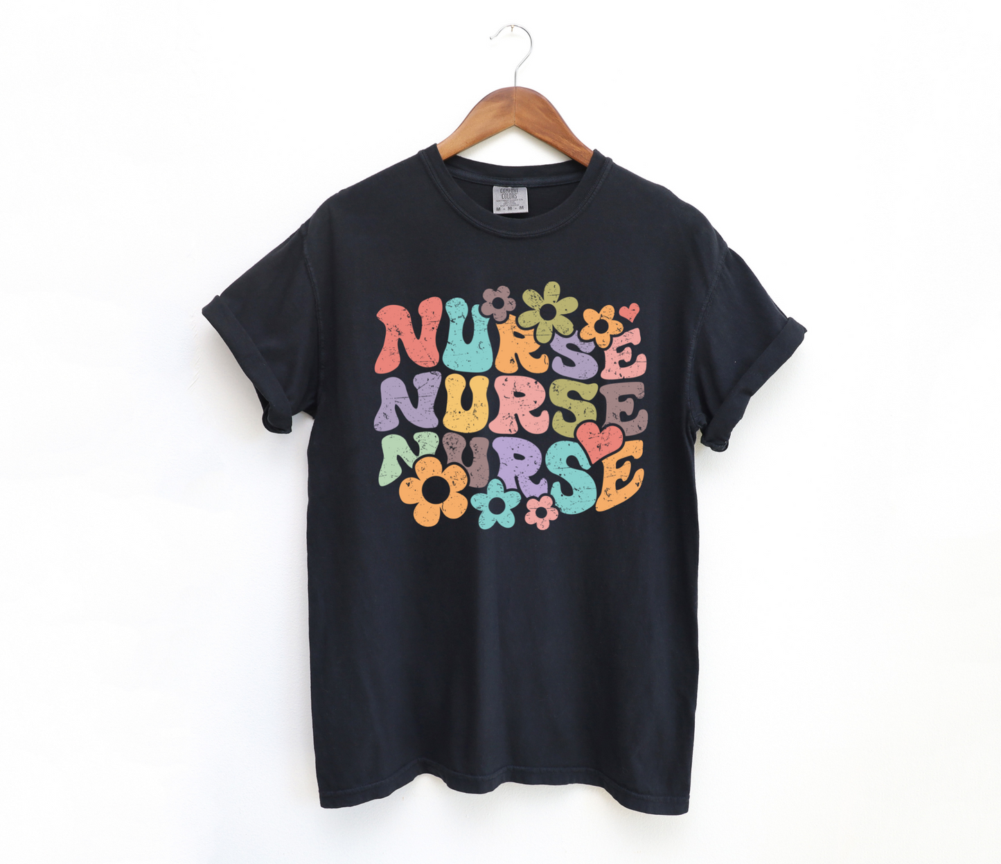 DTF NURSE STACKED RETRO FLOWER DISTRESSED TRANSFER