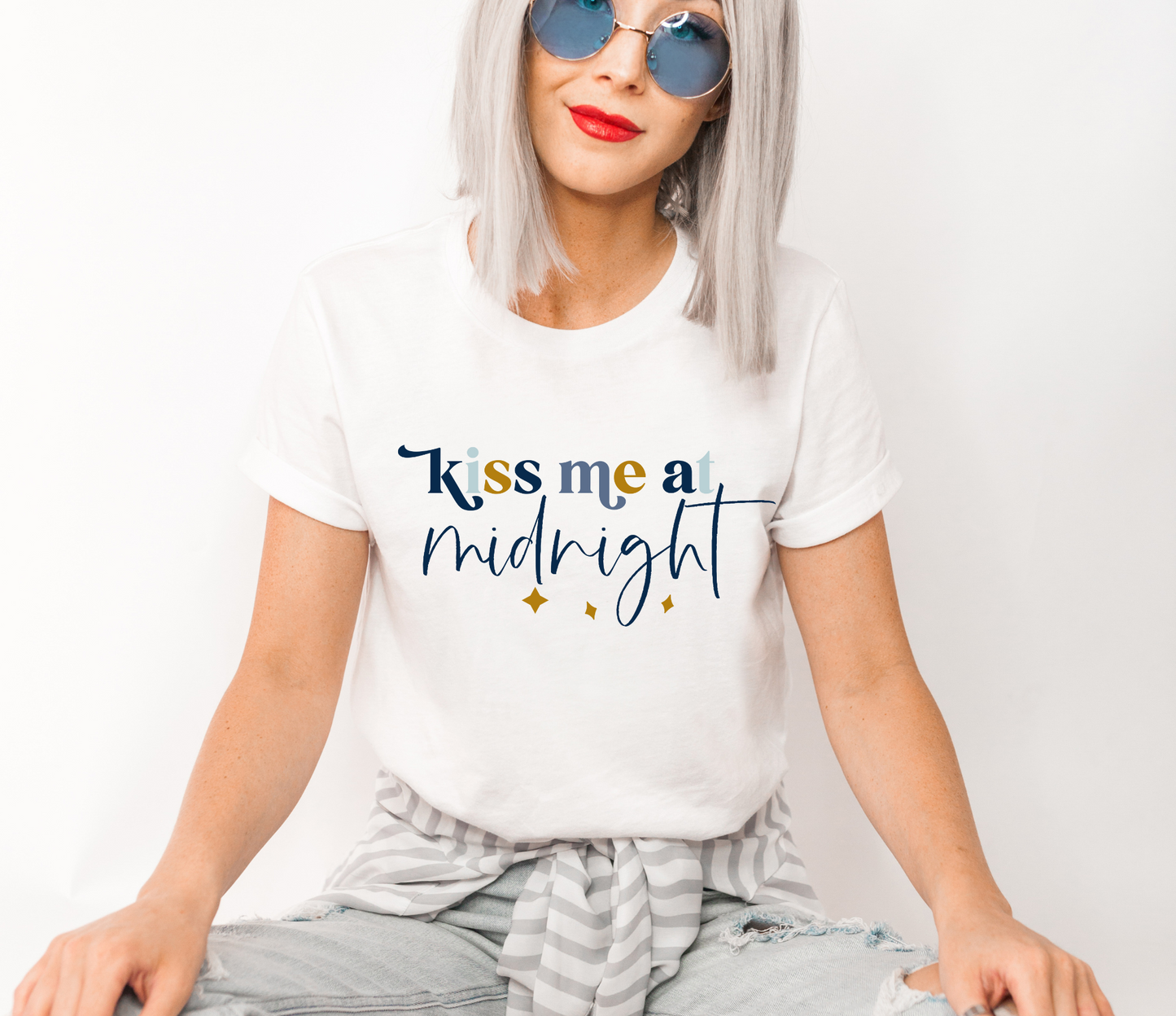 DTF KISS ME AT MIDNIGHT BLUE/GOLD TRANSFER