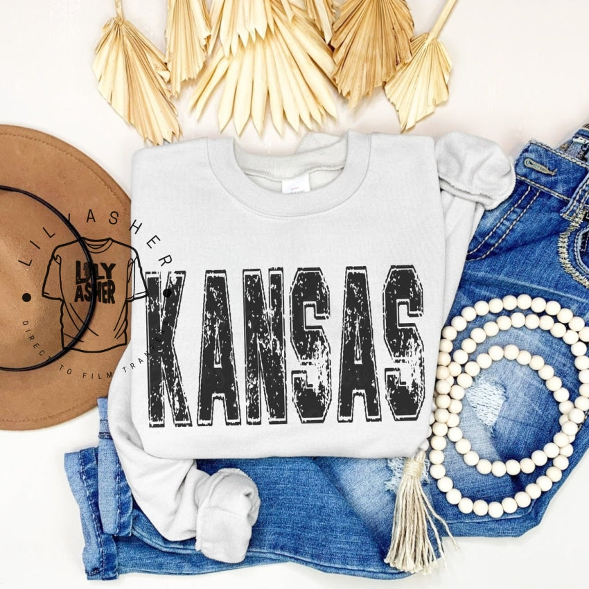Dtf Black Distressed Kansas Transfer