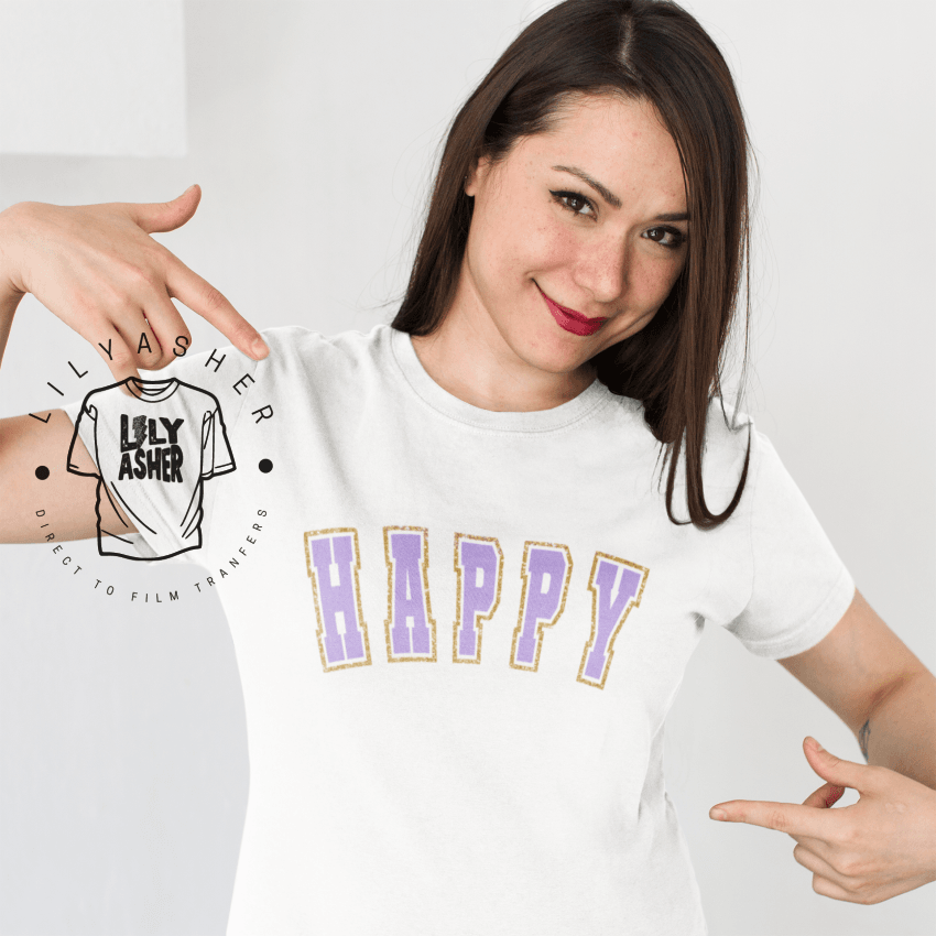 Dtf Happy Purple Varsity Transfer