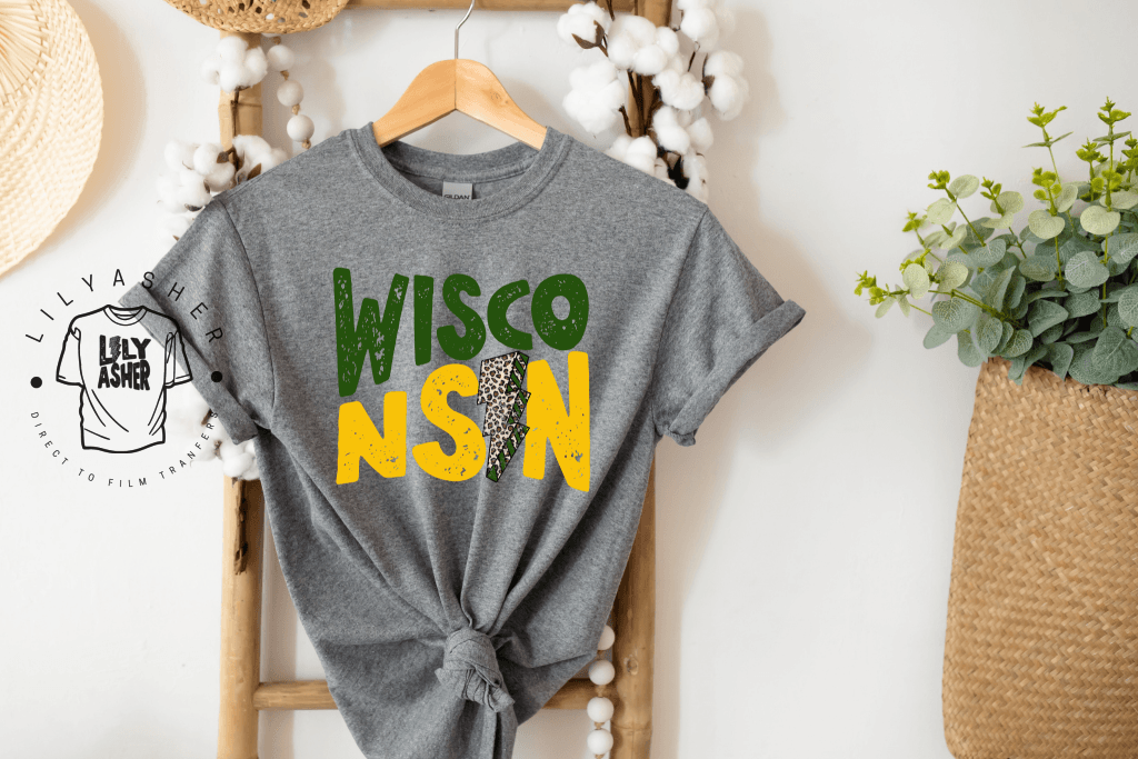 Dtf Wisconsin Green/yellow Lightning Bolt Transfer