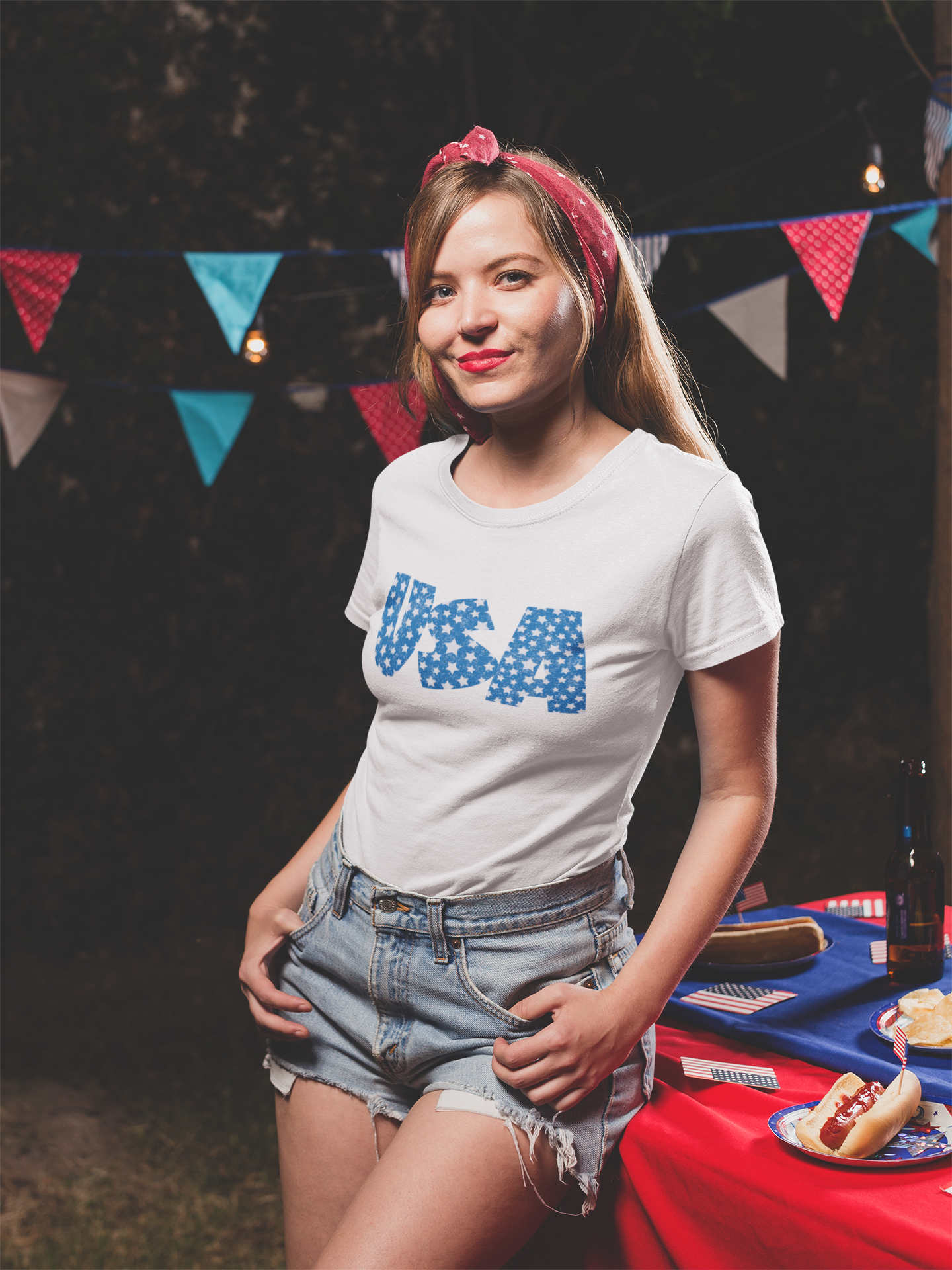 DTF USA RETRO ROYAL BLUE & WHITE STARS TRANSFER