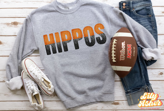 DTF HIPPOS ORANGE/BLACK GAME DAY SPLIT DESIGN TRANSFER