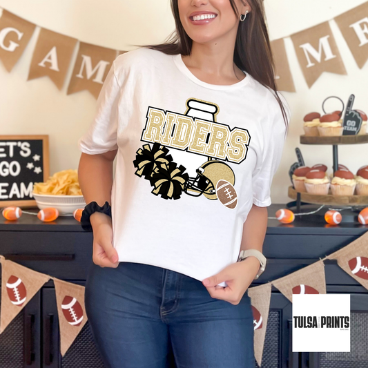 DTF RIDERS BLACK/GOLD FOOTBALL/CHEER TRANSFER