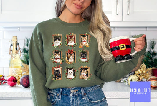 DTF FRAMED CHRISTMAS CATS TRANSFER