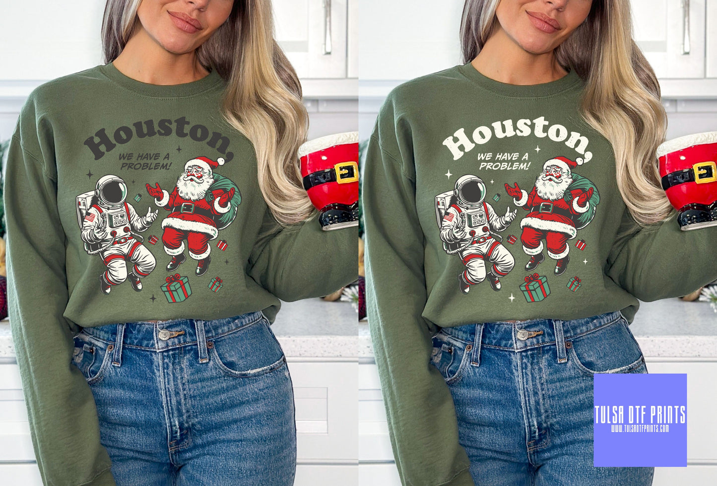 DTF HOUSTON WE HAVE A PROBLEM SANTA (2 COLORS AVAIL.) TRANSFER