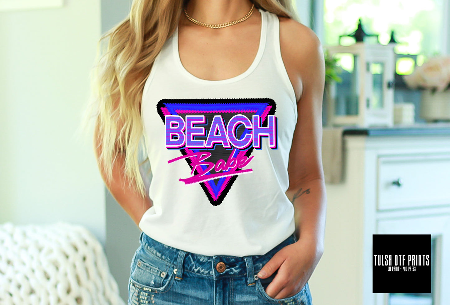 DTF BEACH BABE FAUX PATCH TRANSFER