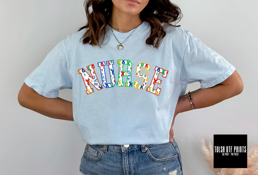 DTF NURSE VARSITY TEXT AUTISM AWARENESS TRANSFER