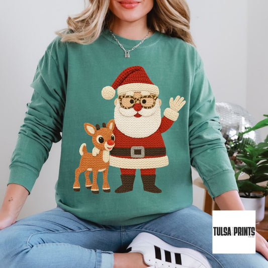 DTF SANTA AND RUDOLPH FAUX CROCHET TRANSFER
