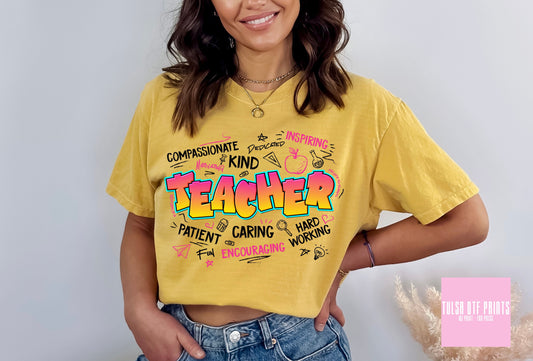 DTF TEACHER GRAFFITI FONT STYLE TRANSFER